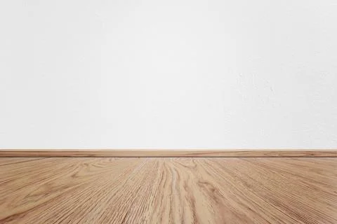 Empty interior room with white cement wall texture and brown wooden floor pat Stock Illustration