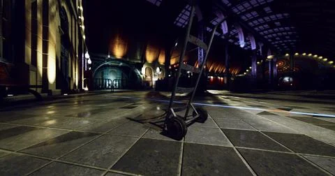 Empty interior space with a dolly on the floor at a train station Stock Illustration