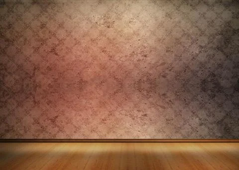 Empty interior space is featuring flat style grunge wallpaper with polished wood Stock Illustration