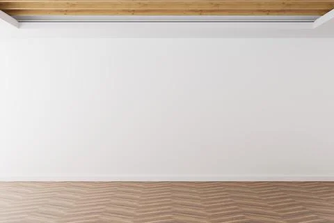 An empty interior space reveals smooth white walls and a stylish wooden cei.. Stock Illustration