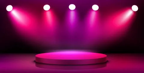 Empty interior with stage and shining projectors. 3d vector illustration Stock-Illustration