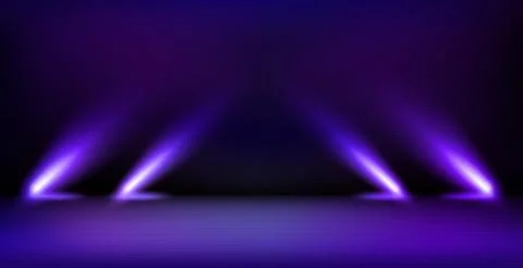 Empty interior with stage and shining projectors. 3d vector illustration Stock Illustration