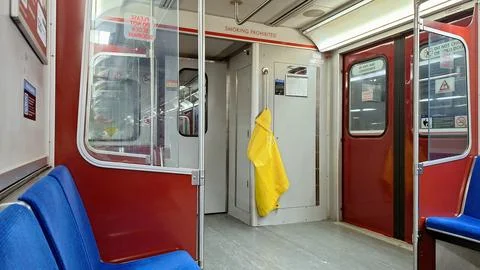 Empty interior of a subway car in Toronto Canada Stock Photos
