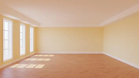 Empty Interior of the Sunny Room with Beige Wall, Three Large Windows Stock Illustration