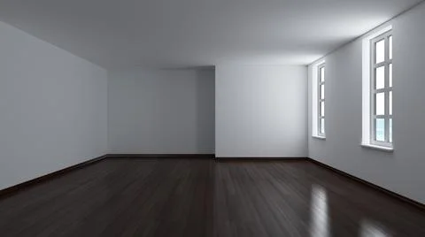Empty Interior with Two White Windows and Dark Parquet Floor Stock Illustration