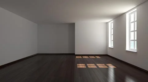 Empty Interior with Two Windows and Dark Parquet Floor Stock Illustration