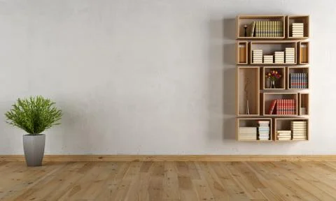 Empty interior with wall bookcase Stock Illustration
