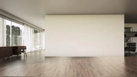 Empty interior. Wood floor. Frontal 3d render 库存插图