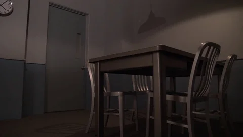EMPTY INTERROGATION ROOM.  Low Angle Pan Stock Footage 78605134