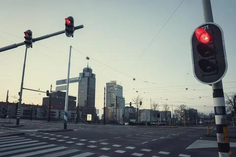 A empty intersection in the morning in Amstredam Stock Photos