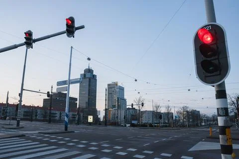 A empty intersection in the morning in Amstredam Stock Photos