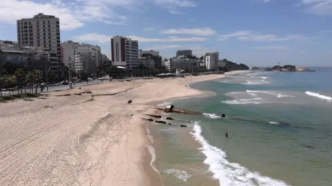 Empty Ipanema beach partly washed away by tidal wave Stock Footage 131459659