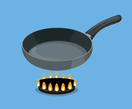 Empty Iron frying pan on high heat. Stock Illustration