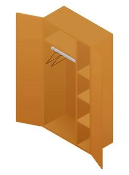 Empty isometric wardrobe, brown rustic furniture Illustrazione stock