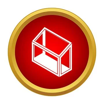 Empty isometric wireframe box icon in red circle Stock Illustration