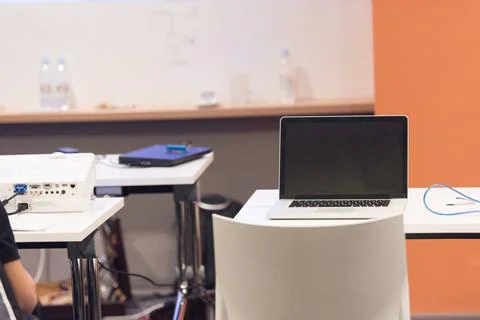 Empty it classroom empty it classroom with program code on projector scree... Photos