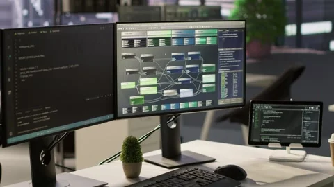 Empty IT department office used for building machine learning software Stock Footage 318159730