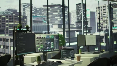 Empty IT department office used for building machine learning software Stock Footage 318161332