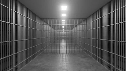 Empty jail corridor with metal bars and doors Vídeo Stock 310793827