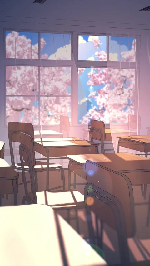 Empty Japanese Classroom with Open Window and Sakura Petals – Spring Loop 4K Stock Footage 337771674