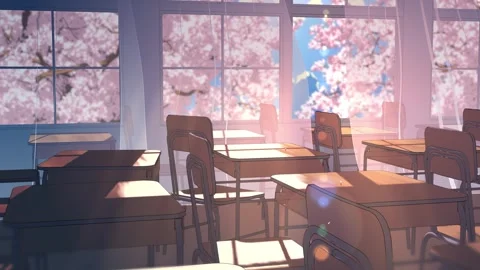 Empty Japanese Classroom with Open Window and Sakura Petals – Spring Loop 4K Stock Footage 337771704