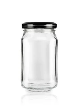 Empty jar with black cap isolated on white Stock Photos