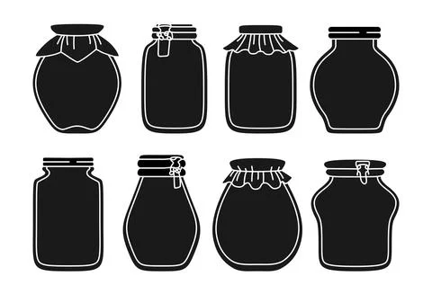 Empty jar black glyph set contour label vector Stock Illustration