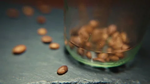 Empty Jar Filled Up With Coffee Beans Close Up Macro Smokey Cinematic 4k Stock Footage 317471697
