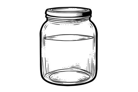Empty jar hand drawn ink sketch. Engraved vector illistration. Stock Illustration