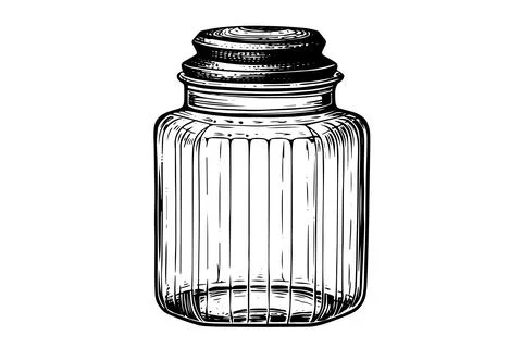 Empty jar hand drawn ink sketch. Engraved vector illistration. Stock Illustration