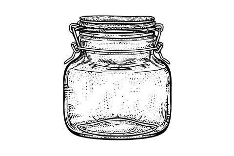 Empty jar hand drawn ink sketch. Engraved vector illistration. Stock Illustration