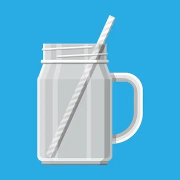 Empty jar for smoothies with striped straw Stock Illustration