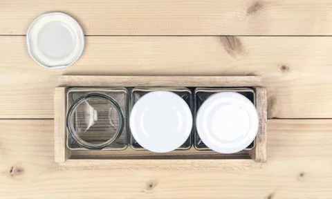 Empty jar on wood table background Stock Photos