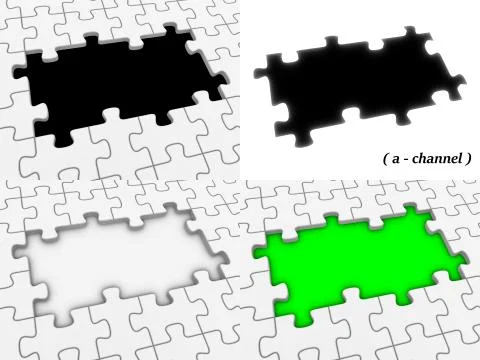 Empty jigsaw puzzle with hole and alpha channel Illustrazione stock