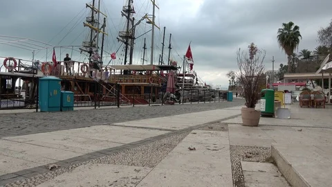 Empty Kaleici harbor on winter overcast day Stock Footage 104882946