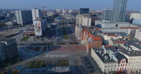 Empty Katowice without people from the drone. War on Coronavirus. Stock Footage 127329657