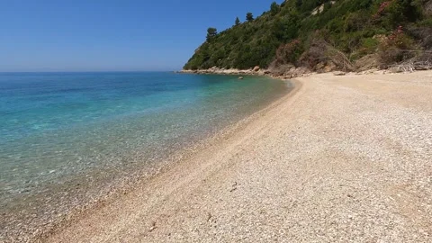Empty Katsonas Beach in Kefalonia Greece with Peaceful Mediterranean Sea Stock Footage 337570552