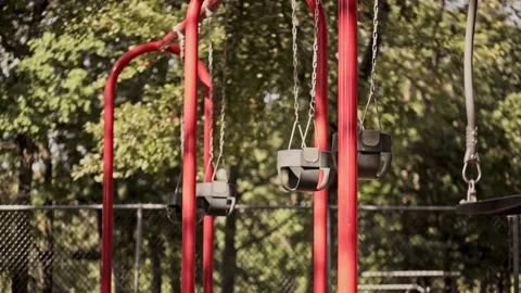 Empty kids playground in the summer Stock Footage 219910777