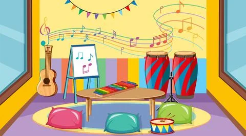 Empty kindergarten classroom interior with many kid toys Stock Illustration