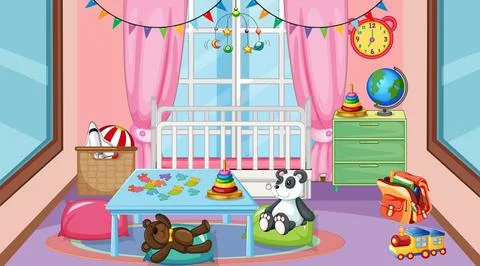 Empty kindergarten classroom interior with many kid toys 스톡 일러스트