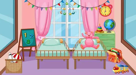 Empty kindergarten classroom interior with many kid toys イラスト素材