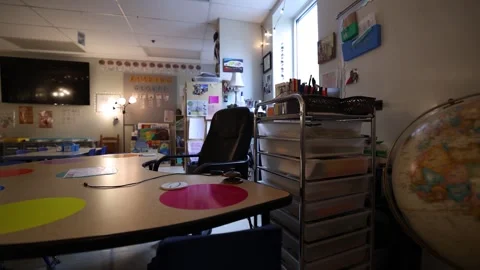 Empty Kindergarten Classroom With Teacher Desk 스톡 동영상 315224645