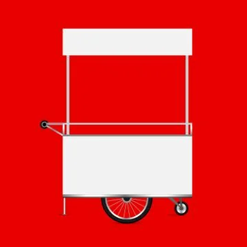 Empty kiosk red background, template blank of kiosk wheels cart stock clip ar Illustrazione stock