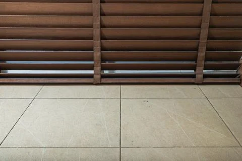 Empty kitchen floor with miulee curtain Stock Photos