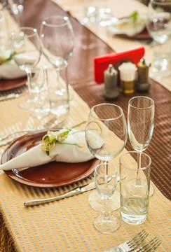 Empty kitchen glasses on the dining table Stock Photos