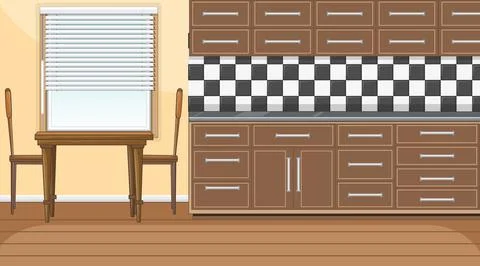 Empty kitchen room with counter kitchen and dining table Stock Illustration