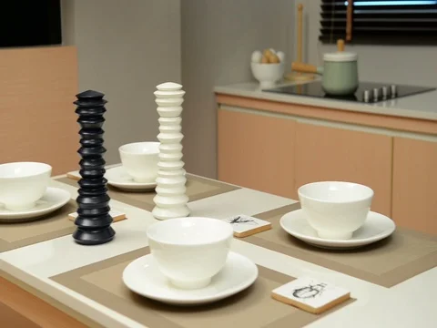 Empty kitchen room with dining table Video stock 78587144
