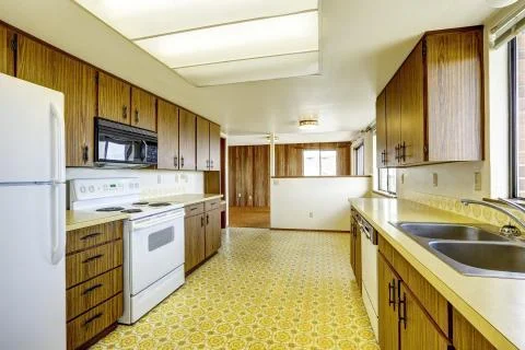 Empty kitchen room in old house Stock Photos