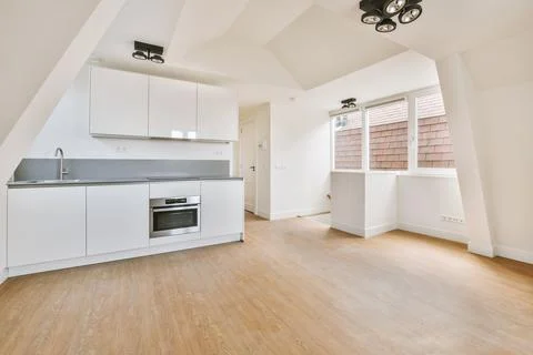 Empty kitchen room with white Stock Photos
