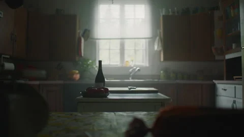 Empty Kitchen with Wine Bottle in Farmhouse Stock-Footage 232344403